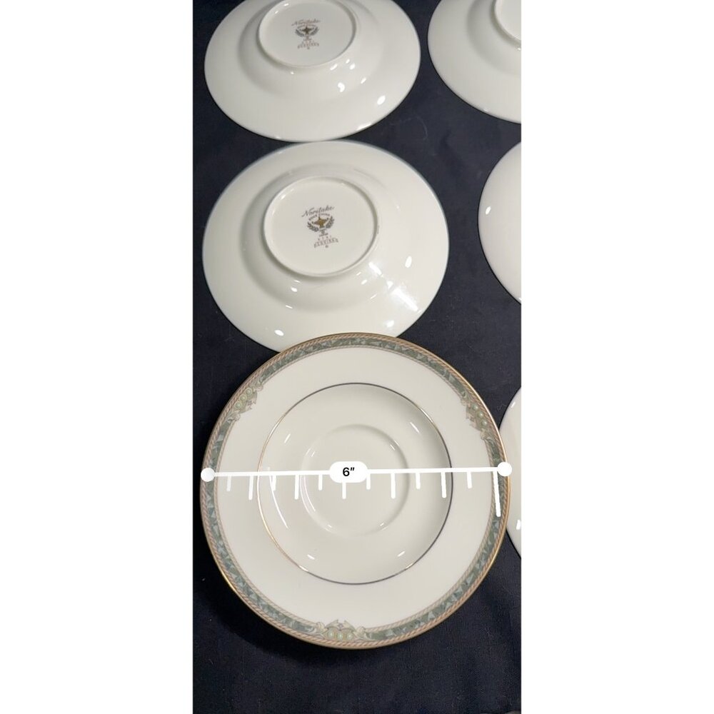 Set Of 6 Noritake Bone China Covina 9791 Saucers With Gold & Green Trim Vintage - Picture 13 of 13